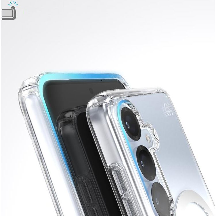 Handyhülle für Galaxy S25 / S24, Speck Presidio Perfect-Clear mit MagSafe, Transparentes Chrom und Silbern