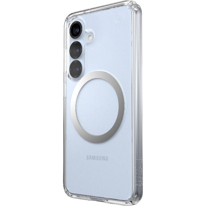 Handyhülle für Galaxy S25 / S24, Speck Presidio Perfect-Clear mit MagSafe, Transparentes Chrom und Silbern