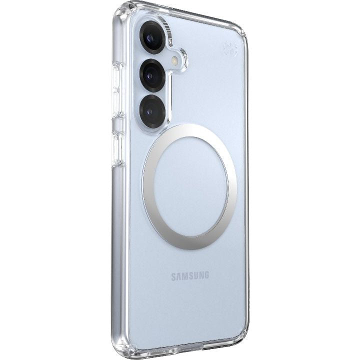 Handyhülle für Galaxy S25 / S24, Speck Presidio Perfect-Clear mit MagSafe, Transparentes Chrom und Silbern
