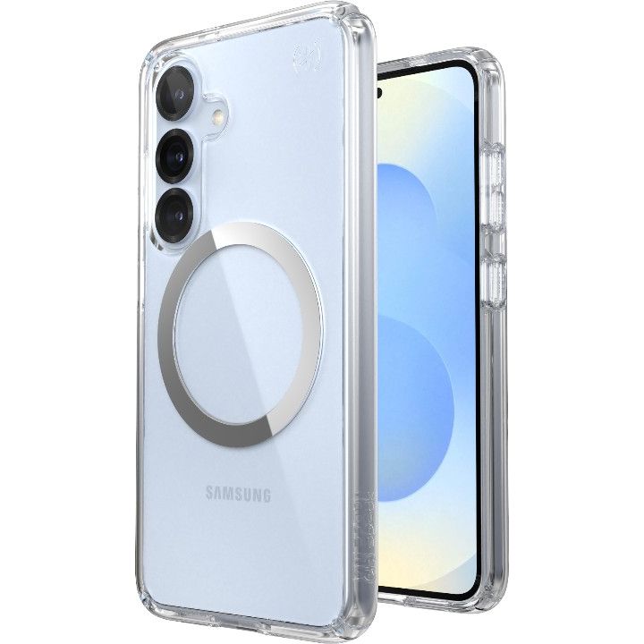 Handyhülle für Galaxy S25 / S24, Speck Presidio Perfect-Clear mit MagSafe, Transparentes Chrom und Silbern