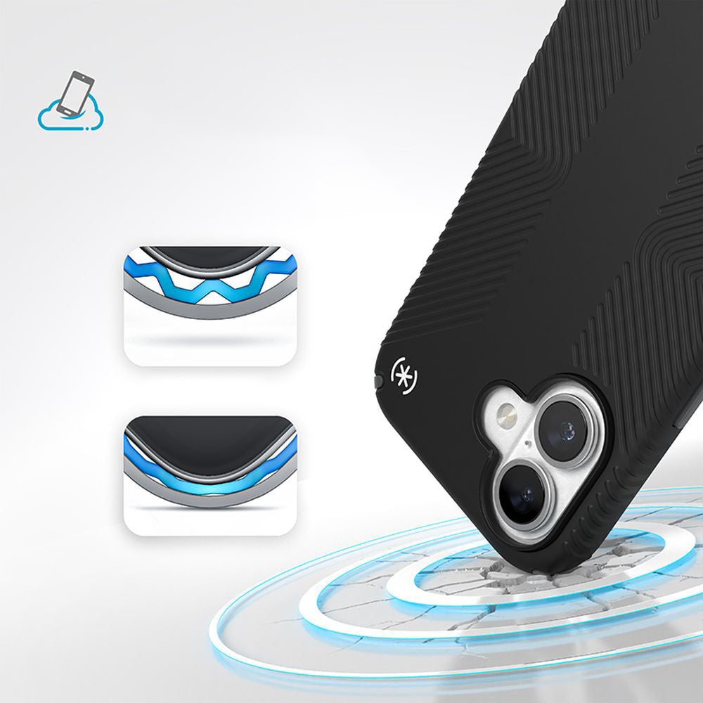 Handyhülle für iPhone 16, Speck Presidio2 Grip, Schwarz