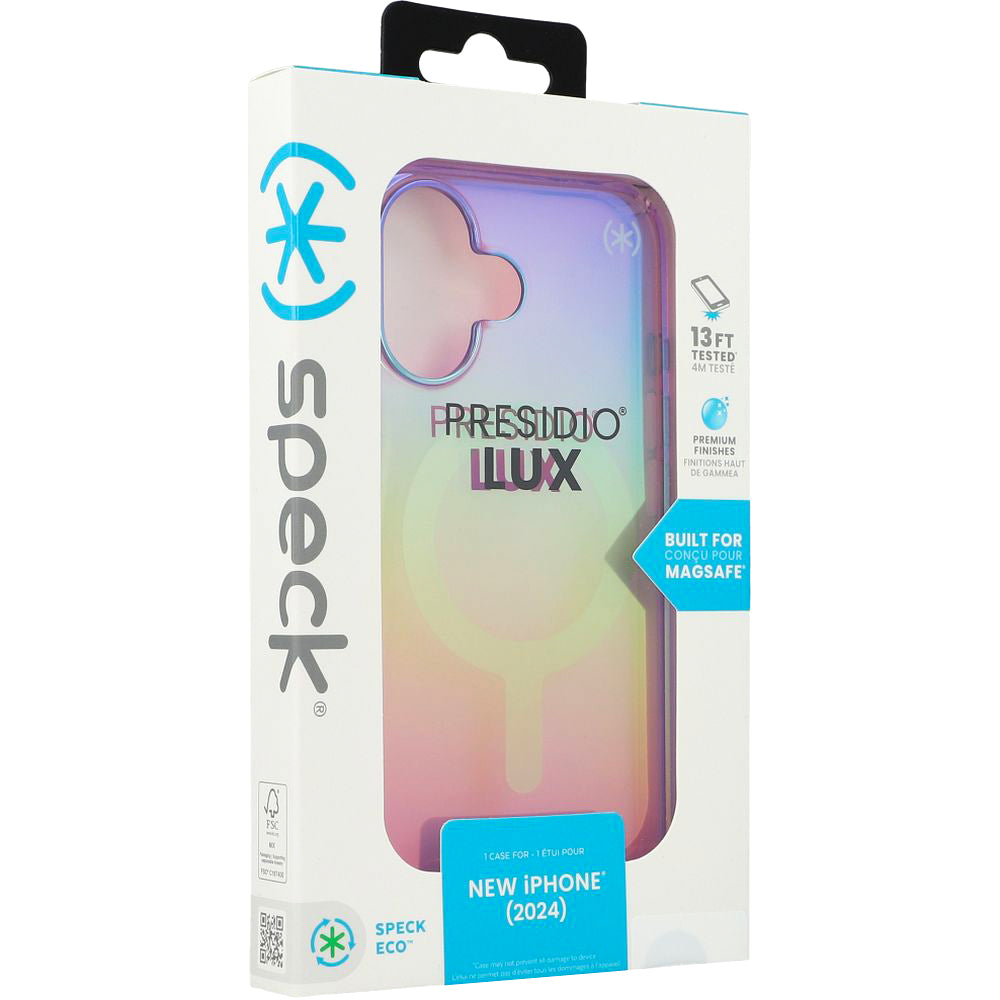 Handyhülle für iPhone 16, Speck Presidio Lux MagSafe, Transparent schillerndes Violett
