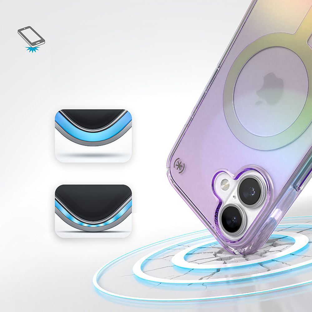 Handyhülle für iPhone 16, Speck Presidio Lux MagSafe, Transparent schillerndes Violett