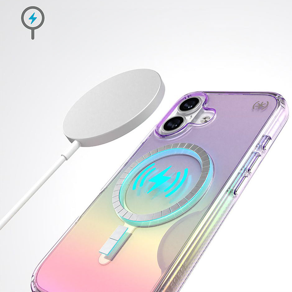 Handyhülle für iPhone 16, Speck Presidio Lux MagSafe, Transparent schillerndes Violett