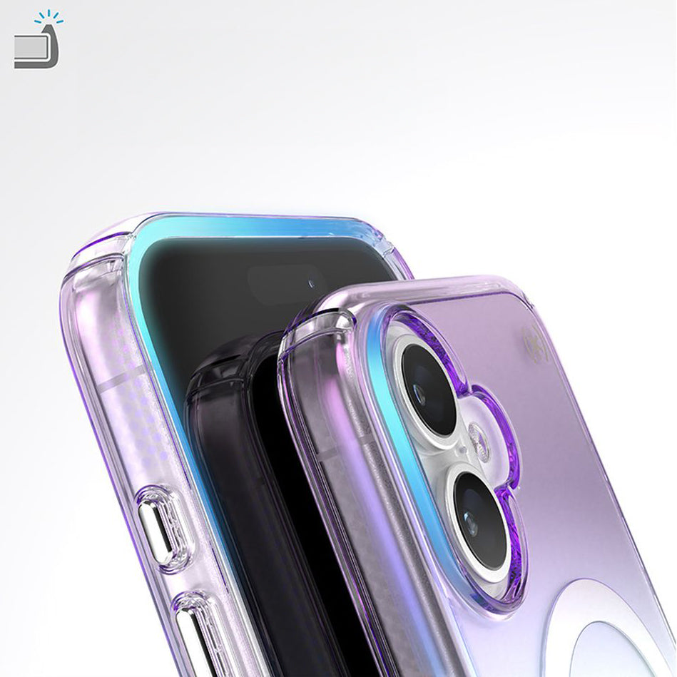 Handyhülle für iPhone 16, Speck Presidio Lux MagSafe, Transparent schillerndes Violett