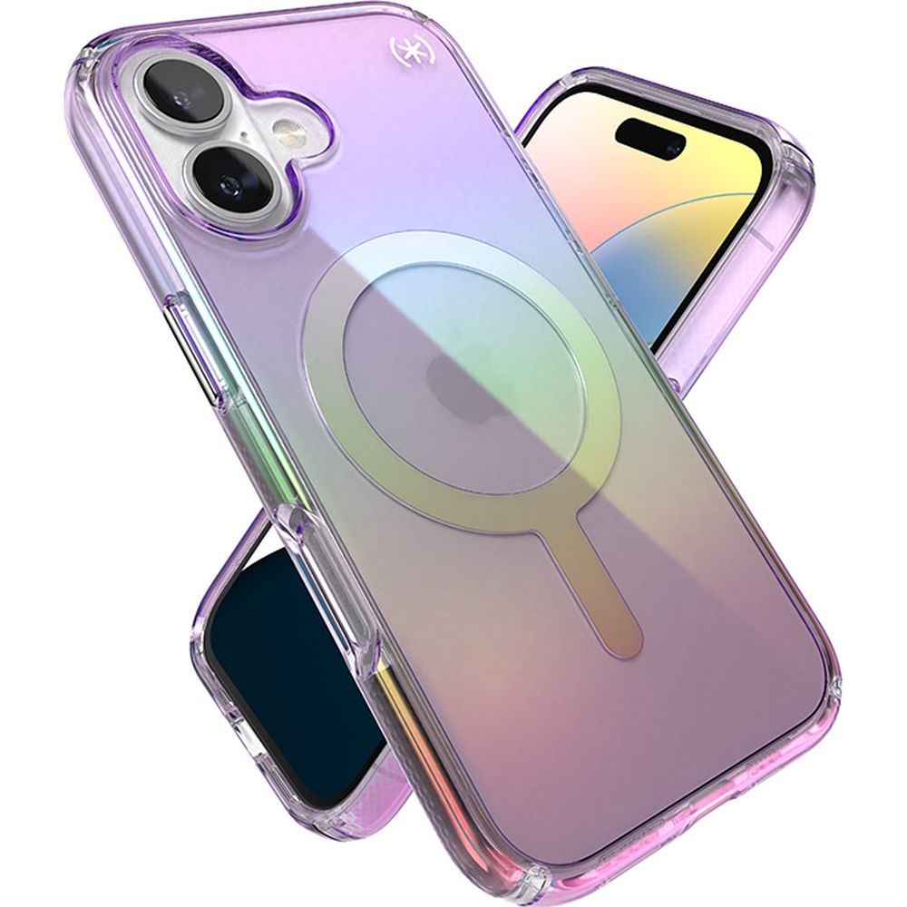 Handyhülle für iPhone 16, Speck Presidio Lux MagSafe, Transparent schillerndes Violett