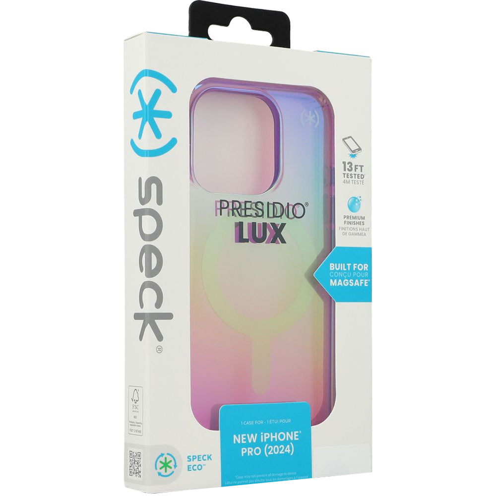 Handyhülle für iPhone 16 Pro, Speck Presidio Lux MagSafe, Transparent schillerndes Violett