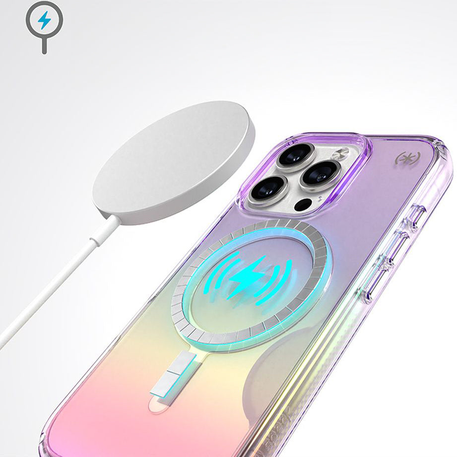 Handyhülle für iPhone 16 Pro, Speck Presidio Lux MagSafe, Transparent schillerndes Violett