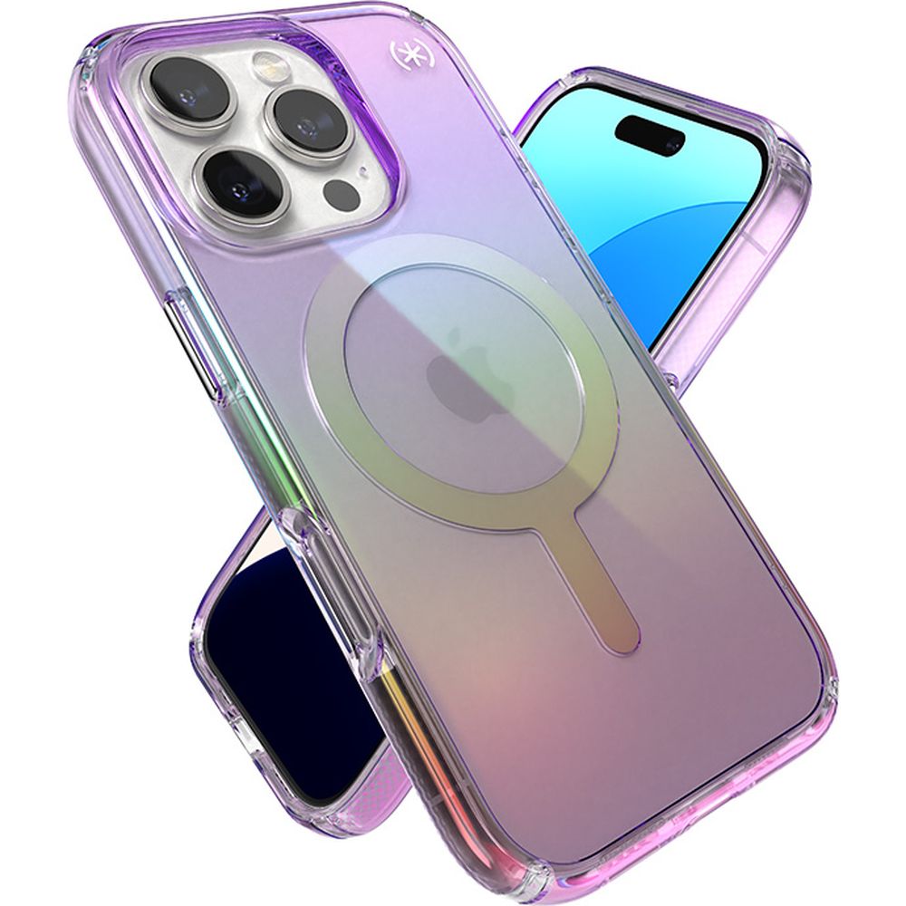 Handyhülle für iPhone 16 Pro, Speck Presidio Lux MagSafe, Transparent schillerndes Violett