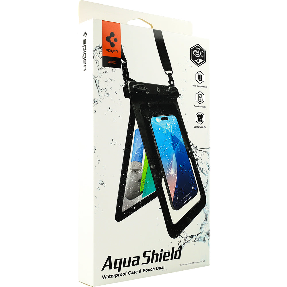Wasserdichte Hülle Spigen A603 Universal Waterproof Case IPX8 mit separatem Fach für Gegenstände, Schwarz-Matt