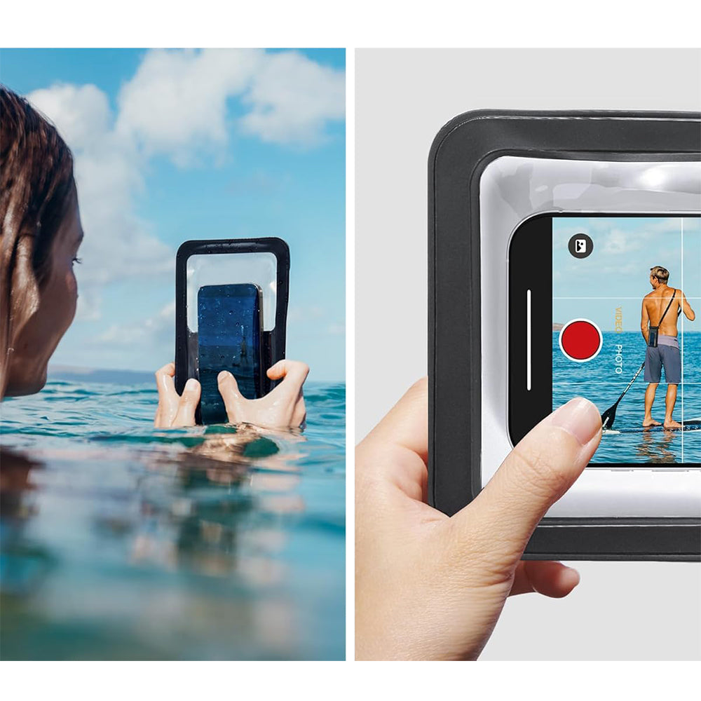Wasserdichte Hülle Spigen A603 Universal Waterproof Case IPX8 mit separatem Fach für Gegenstände, Schwarz-Matt