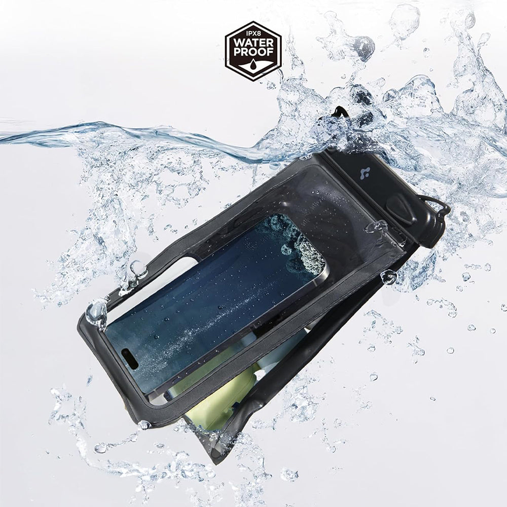 Wasserdichte Hülle Spigen A603 Universal Waterproof Case IPX8 mit separatem Fach für Gegenstände, Schwarz-Matt