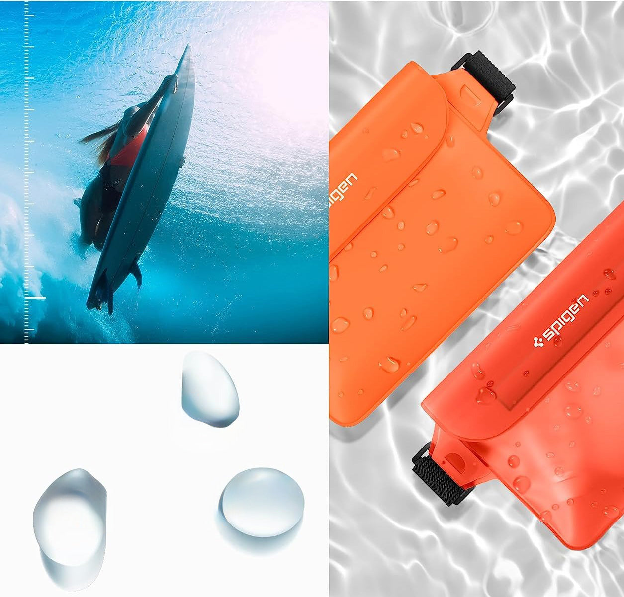 Wasserdichte Tasche Spigen Aqua Shield A620 Universal IPX8 2-Pack, Orange und Transparentes Orange