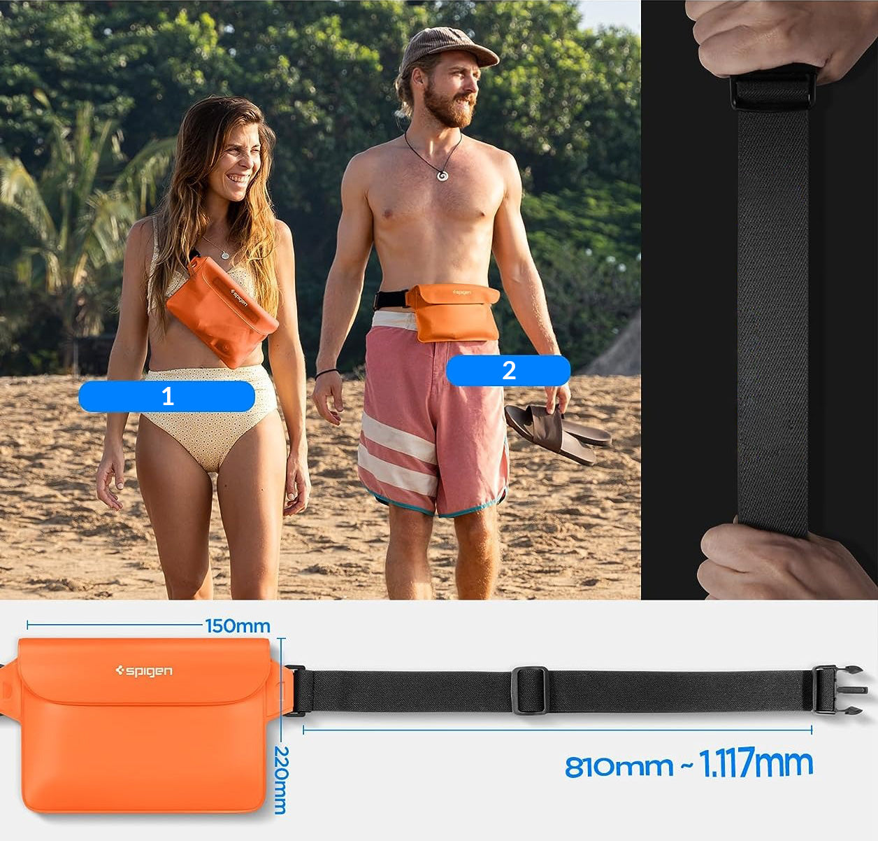 Wasserdichte Tasche Spigen Aqua Shield A620 Universal IPX8 2-Pack, Orange und Transparentes Orange