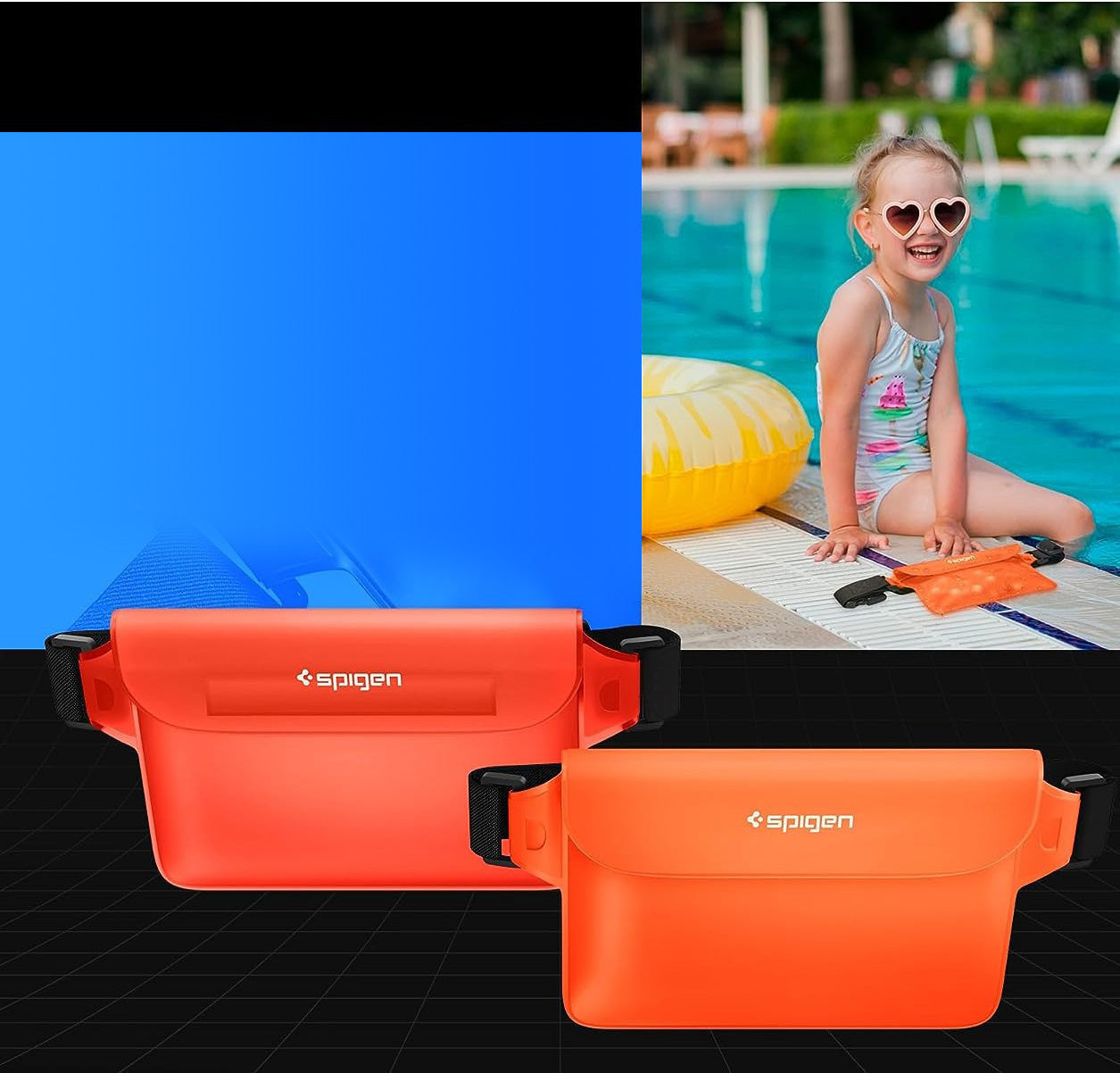 Wasserdichte Tasche Spigen Aqua Shield A620 Universal IPX8 2-Pack, Orange und Transparentes Orange
