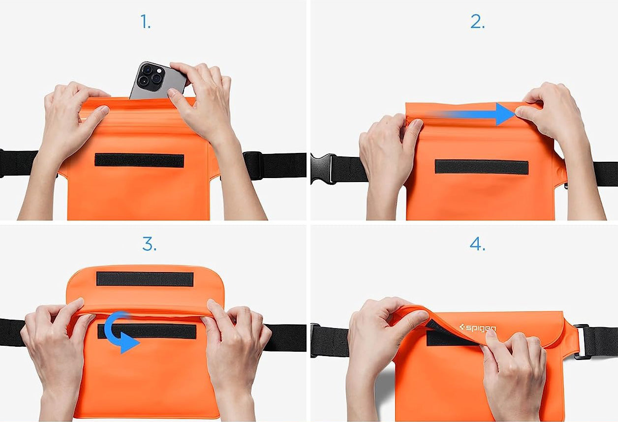 Wasserdichte Tasche Spigen Aqua Shield A620 Universal IPX8 2-Pack, Orange und Transparentes Orange