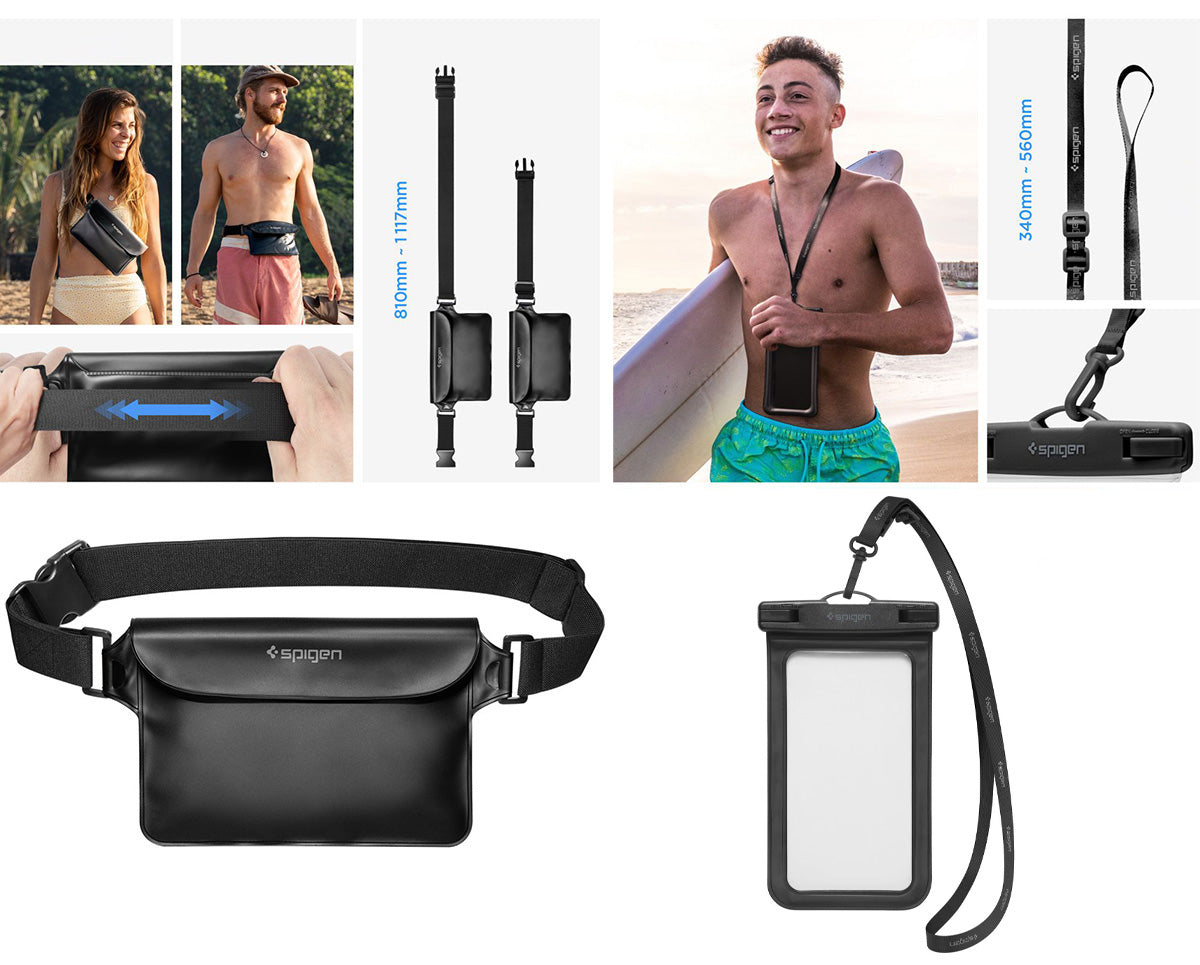 Wasserdichte Schutzhülle + Tashe Spigen A621 Waterproof Case + Bag, Schwarz