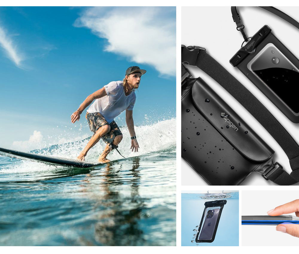 Wasserdichte Schutzhülle + Tashe Spigen A621 Waterproof Case + Bag, Schwarz