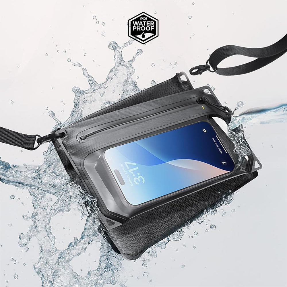 Wasserdichte Hülle Spigen A640 Universal Waterproof Case Crossbag, IPX8, mit separatem Fach, Schwarz-Transparent