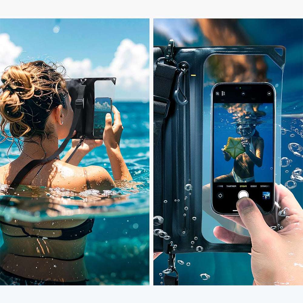 Wasserdichte Hülle Spigen A640 Universal Waterproof Case Crossbag, IPX8, mit separatem Fach, Schwarz-Transparent