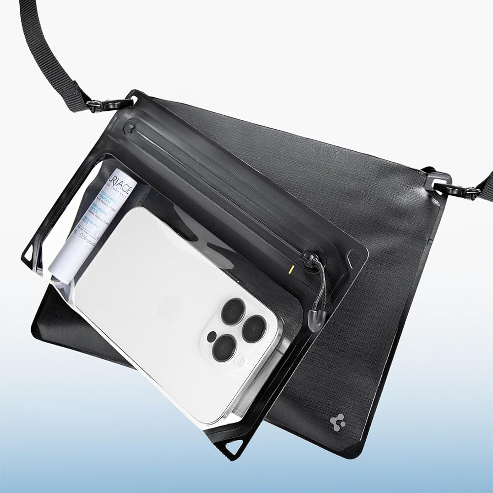 Wasserdichte Hülle Spigen A640 Universal Waterproof Case Crossbag, IPX8, mit separatem Fach, Schwarz-Transparent