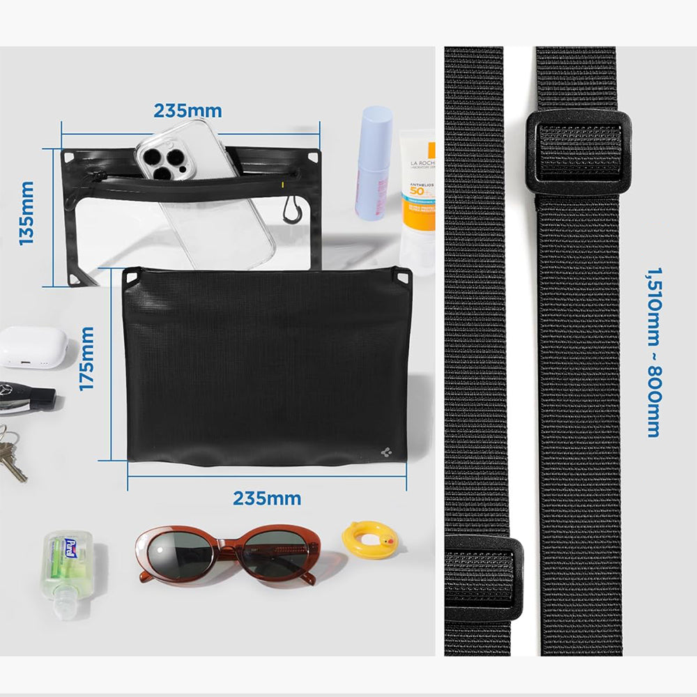 Wasserdichte Hülle Spigen A640 Universal Waterproof Case Crossbag, IPX8, mit separatem Fach, Schwarz-Transparent