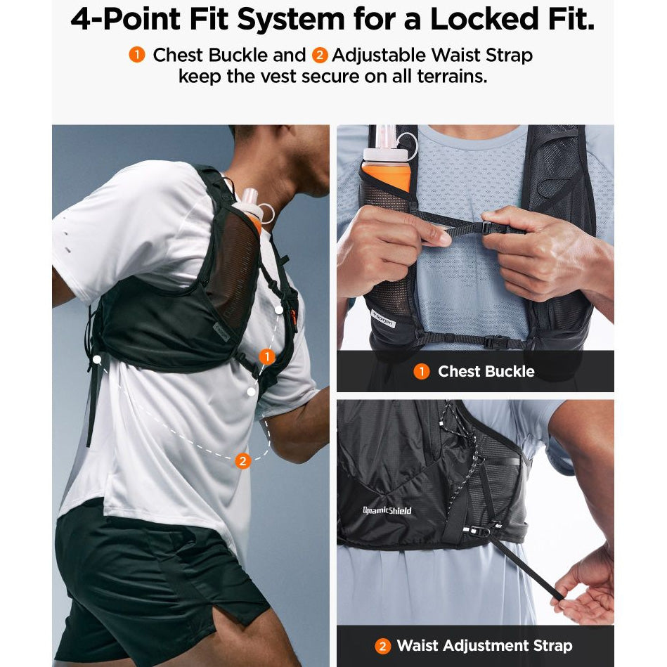 Laufweste, Spigen A721 Dynamic Shield Running Vest Active M-L + Soft Flask, Schwarz