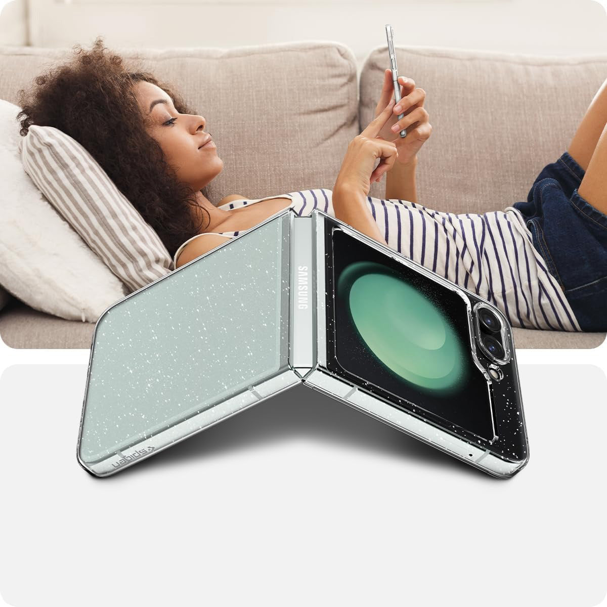 Schutzhülle Spigen Air Skin für Galaxy Z Flip5, Transparent Glitzer