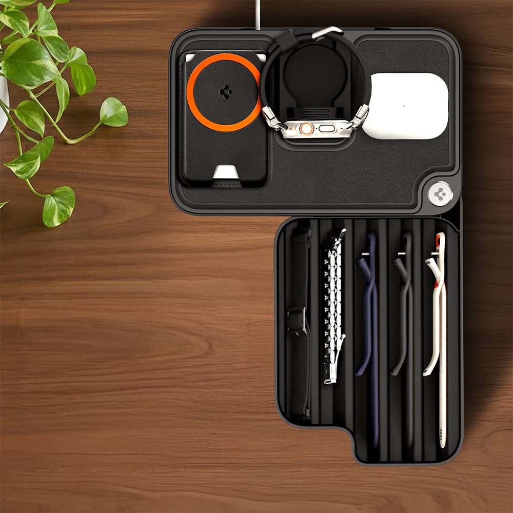 Ladestation mit Organizer und Schublade für Apple Watch Qi Ladegeräte, Spigen Watch Organizer S340, Schwarz