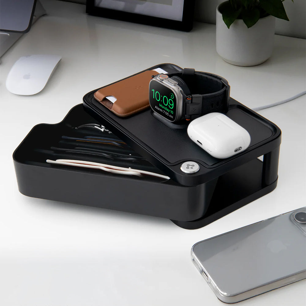 Ladestation mit Organizer und Schublade für Apple Watch Qi Ladegeräte, Spigen Watch Organizer S340, Schwarz