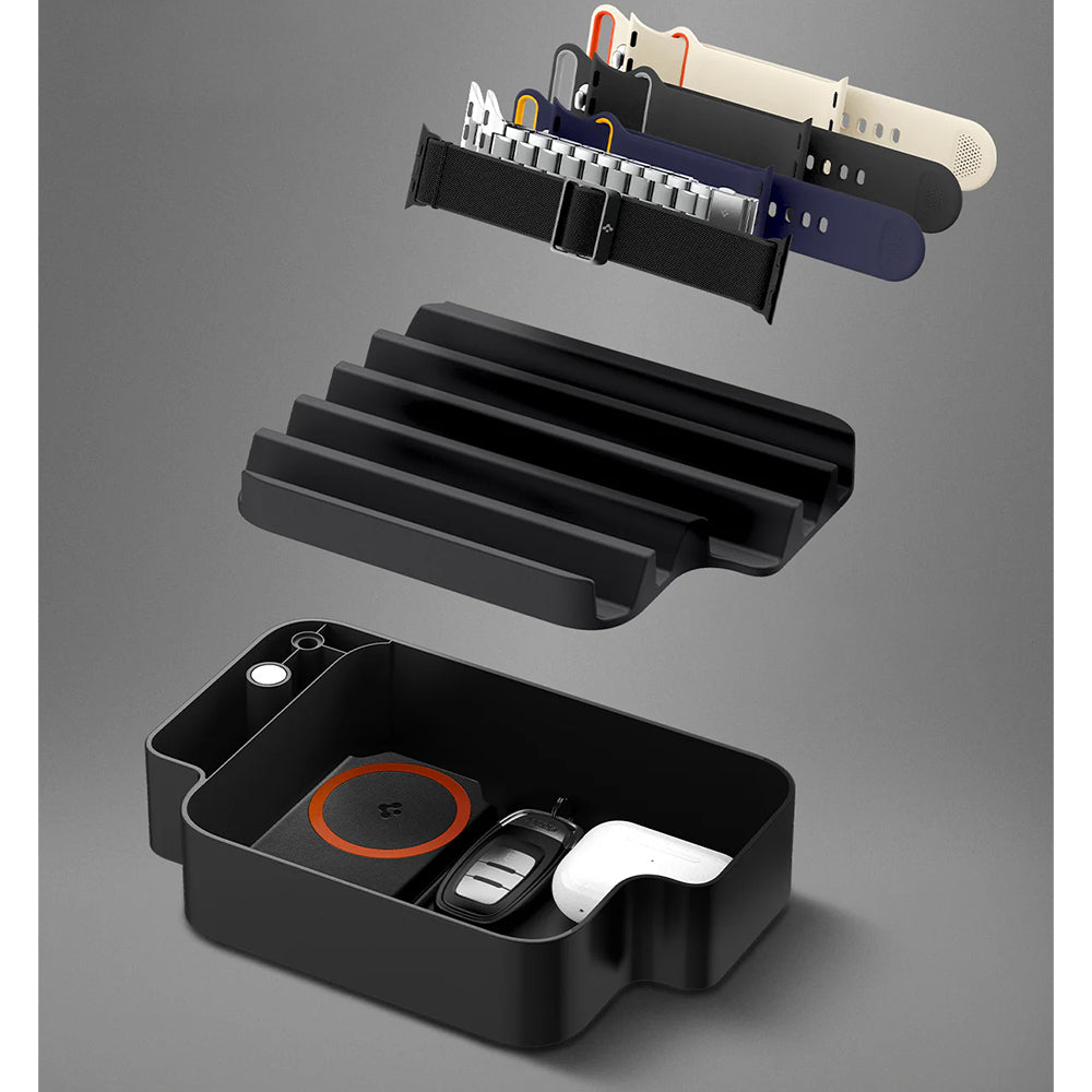 Ladestation mit Organizer und Schublade für Apple Watch Qi Ladegeräte, Spigen Watch Organizer S340, Schwarz