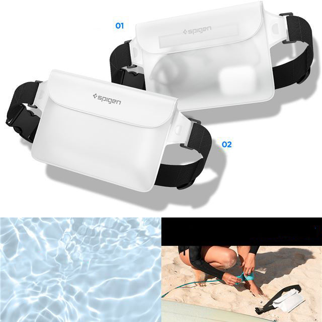 Wasserdichte Tasche Spigen Aqua Shield A620 Universal IPX8 2-Pack, Weiß und Transparentes Weiß