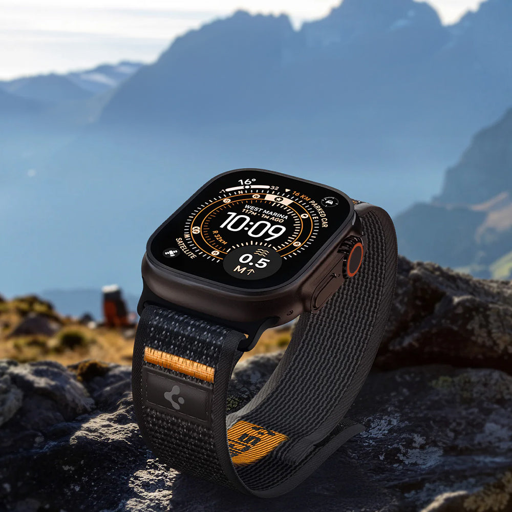 Armband für Apple Watch 49/46/45/44 mm, Spigen Athlex Air 2, Schwarz-Orange