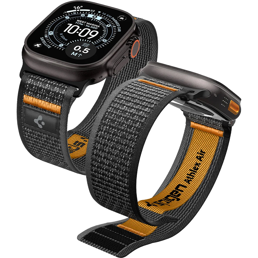 Armband für Apple Watch 49/46/45/44 mm, Spigen Athlex Air 2, Schwarz-Orange