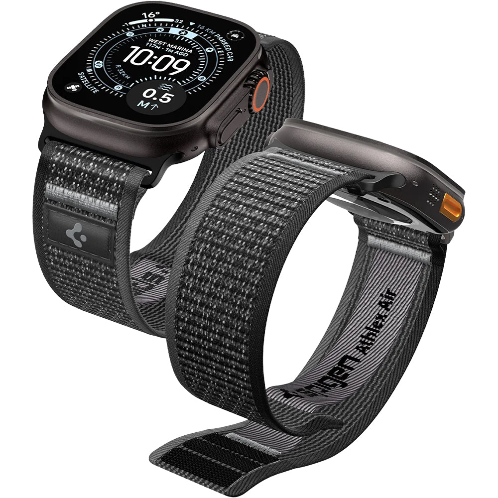 Armband für Apple Watch 49/46/45/44 mm, Spigen Athlex Air 2, Schwarz-Grau