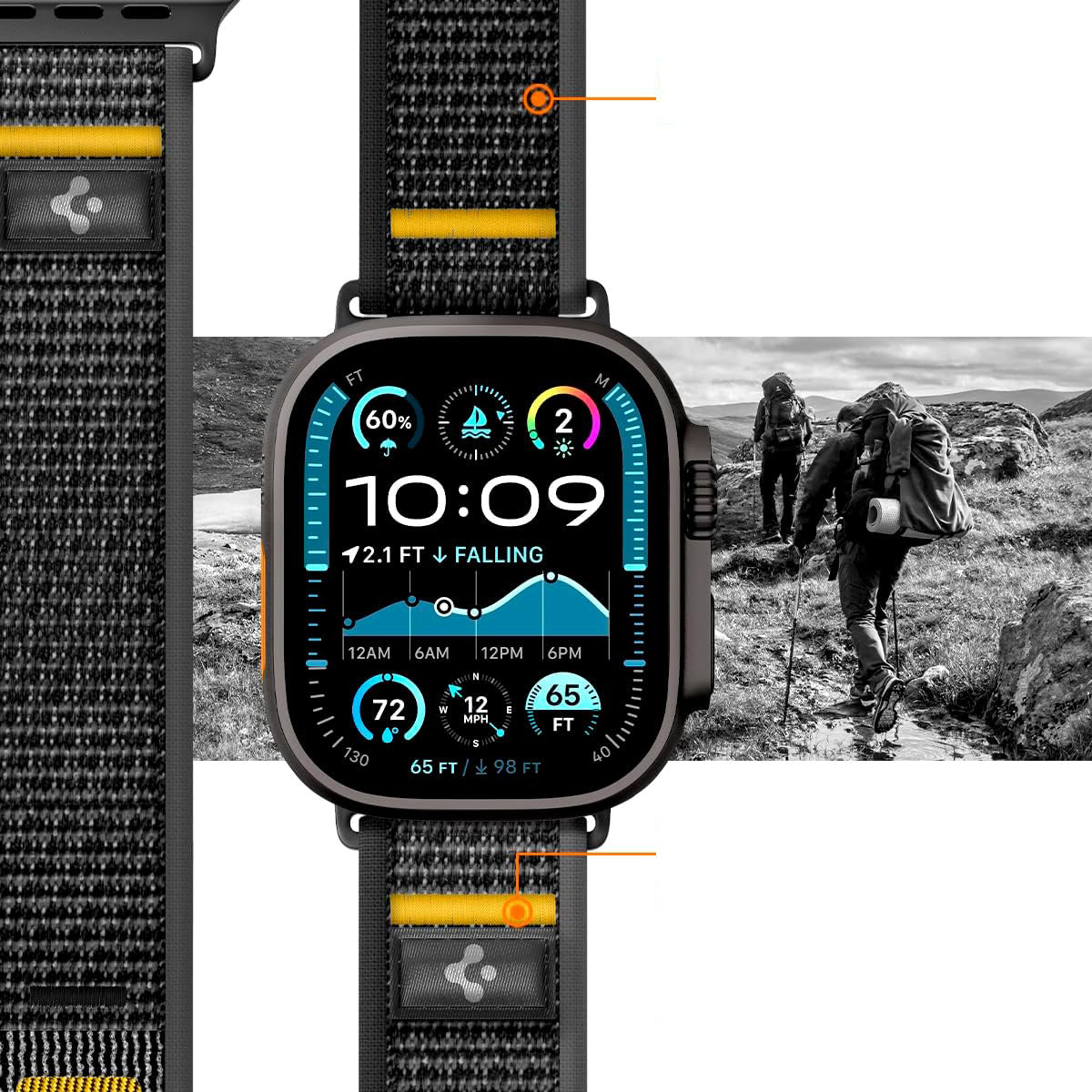 Armband für Apple Watch 49/46/45/44 mm, Spigen Athlex Air, Schwarz