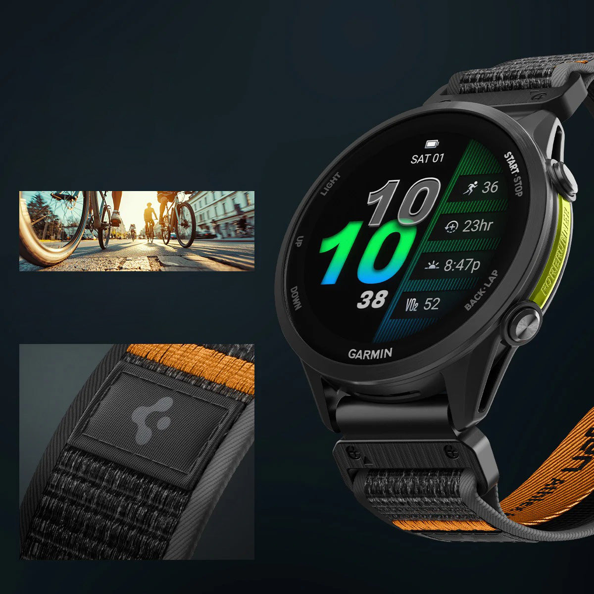 Armband für Smartwatch, QuickFit 22 mm, Spigen Athlex Air 2, Schwarz-Orange
