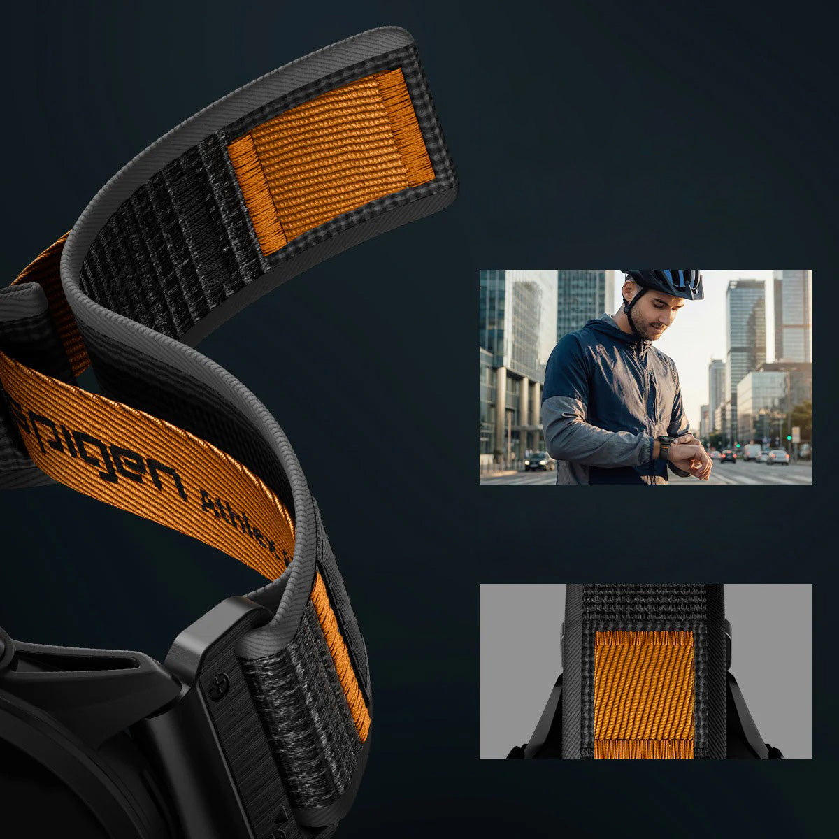 Armband für Smartwatch, QuickFit 22 mm, Spigen Athlex Air 2, Schwarz-Orange