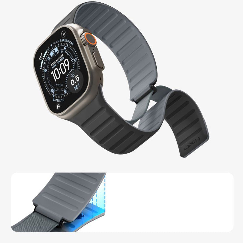 Armband für Apple Watch 44/45/46/49 mm, Spigen Athlex Air M, Schwarz-Grau (6/9)