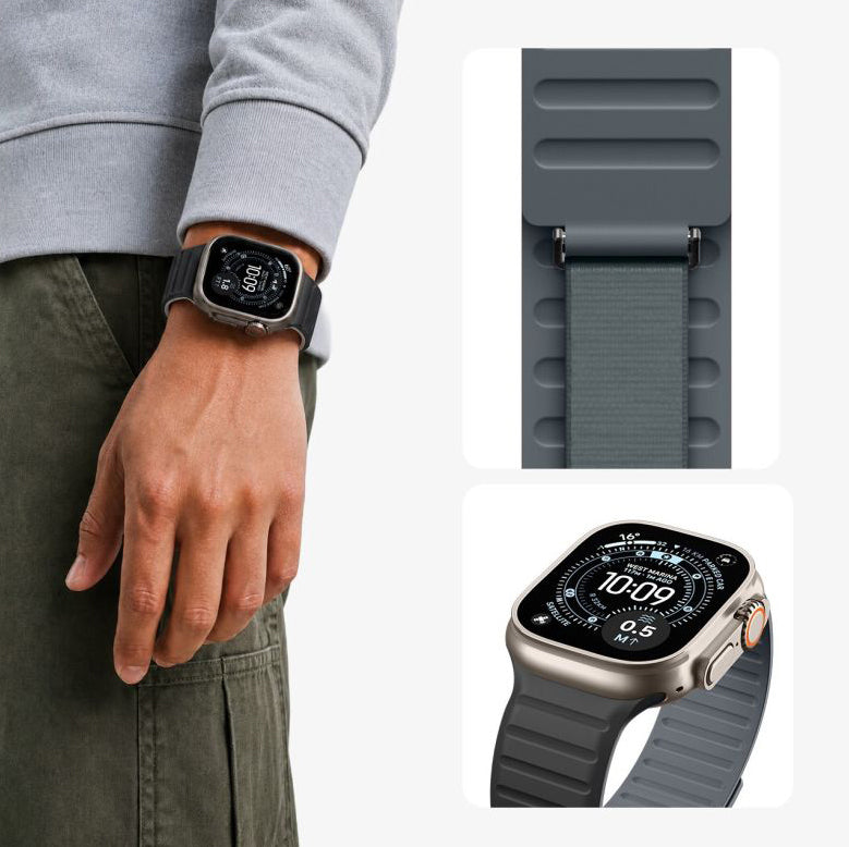Armband für Apple Watch 44/45/46/49 mm, Spigen Athlex Air M, Schwarz-Grau (8/9)