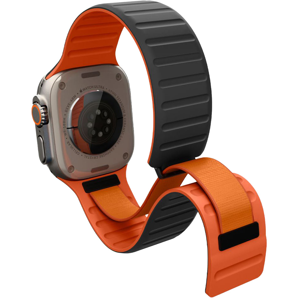 Armband für Apple Watch 44/45/46/49 mm, Spigen Athlex Air M, Schwarz-Orange (4/9)