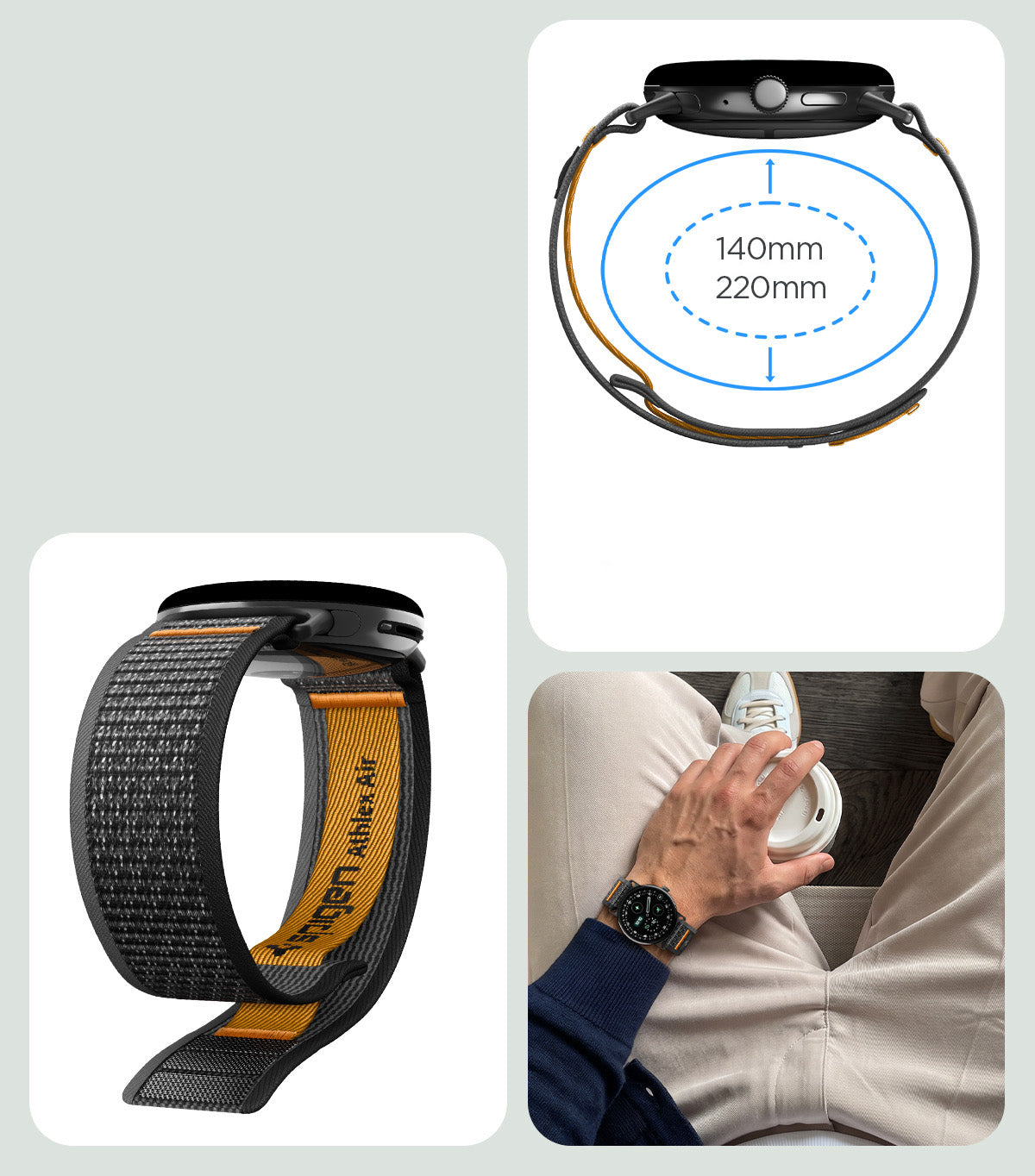 Armband für Google Pixel Watch 5 (41mm) / 4 (41mm) / 3 (41mm) / 2 (41 mm), Spigen Athlex Air, Schwarz-Orange (4/14)