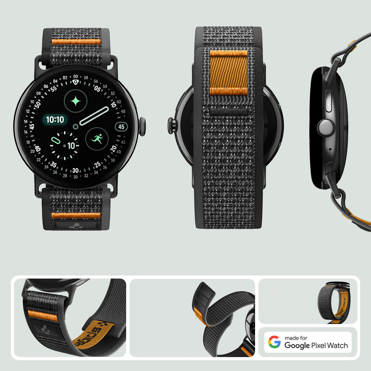 Armband für Google Pixel Watch 5 (41mm) / 4 (41mm) / 3 (41mm) / 2 (41 mm), Spigen Athlex Air, Schwarz-Orange (5/14)