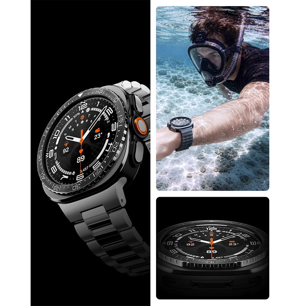 Blendenabdeckung Spigen Bezel Tune Diver für Galaxy Watch Ultra 2 47mm, Schwarz-Silber