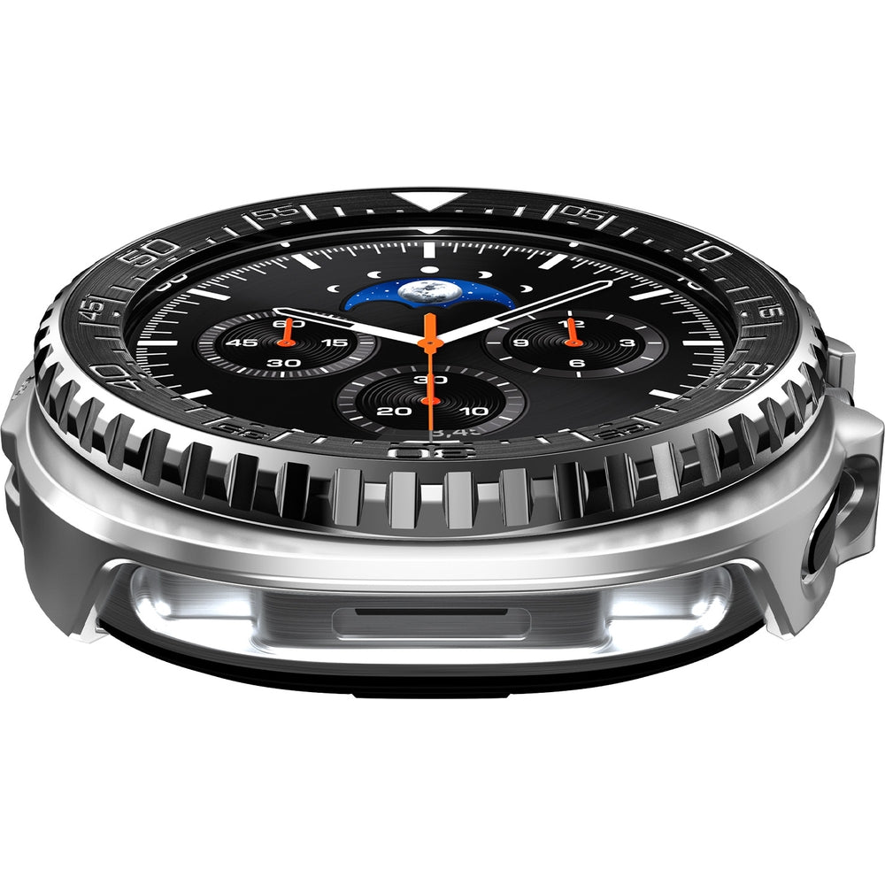 Hülle mit Lünette Ring für Galaxy Watch 8 Classic 46 mm, Spigen Bezel Tune Pro, Schwarz-Silbern