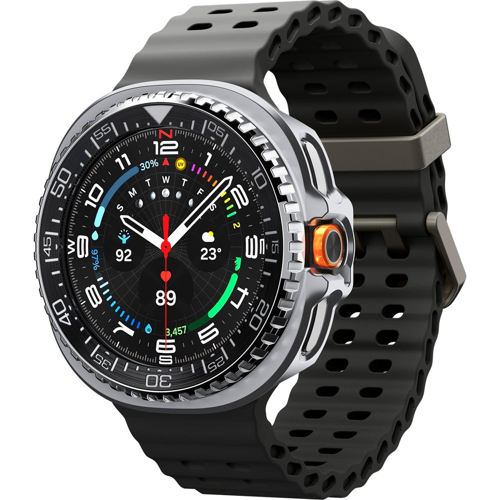 Hülle mit Lünette Ring für Galaxy Watch 8 Classic 46 mm, Spigen Bezel Tune Pro, Schwarz-Silbern