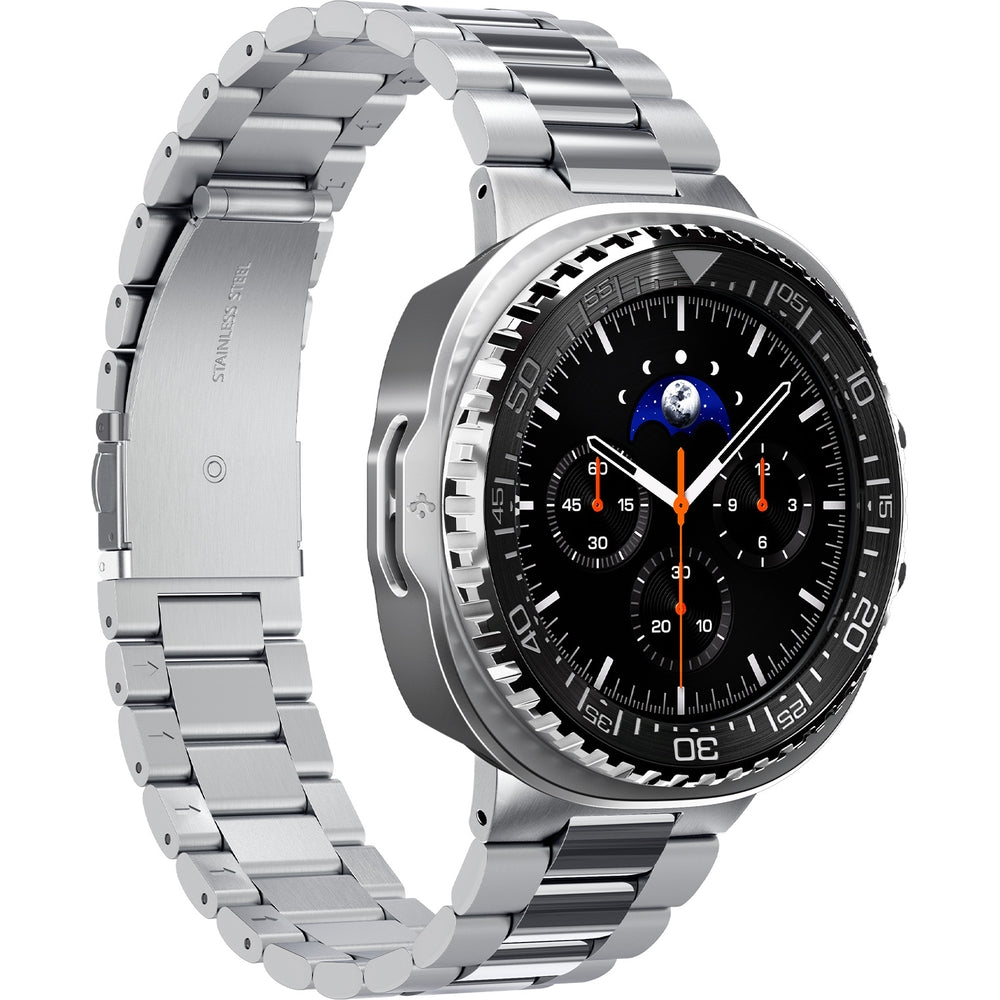 Hülle mit Lünette Ring für Galaxy Watch 8 Classic 46 mm, Spigen Bezel Tune Pro, Schwarz-Silbern