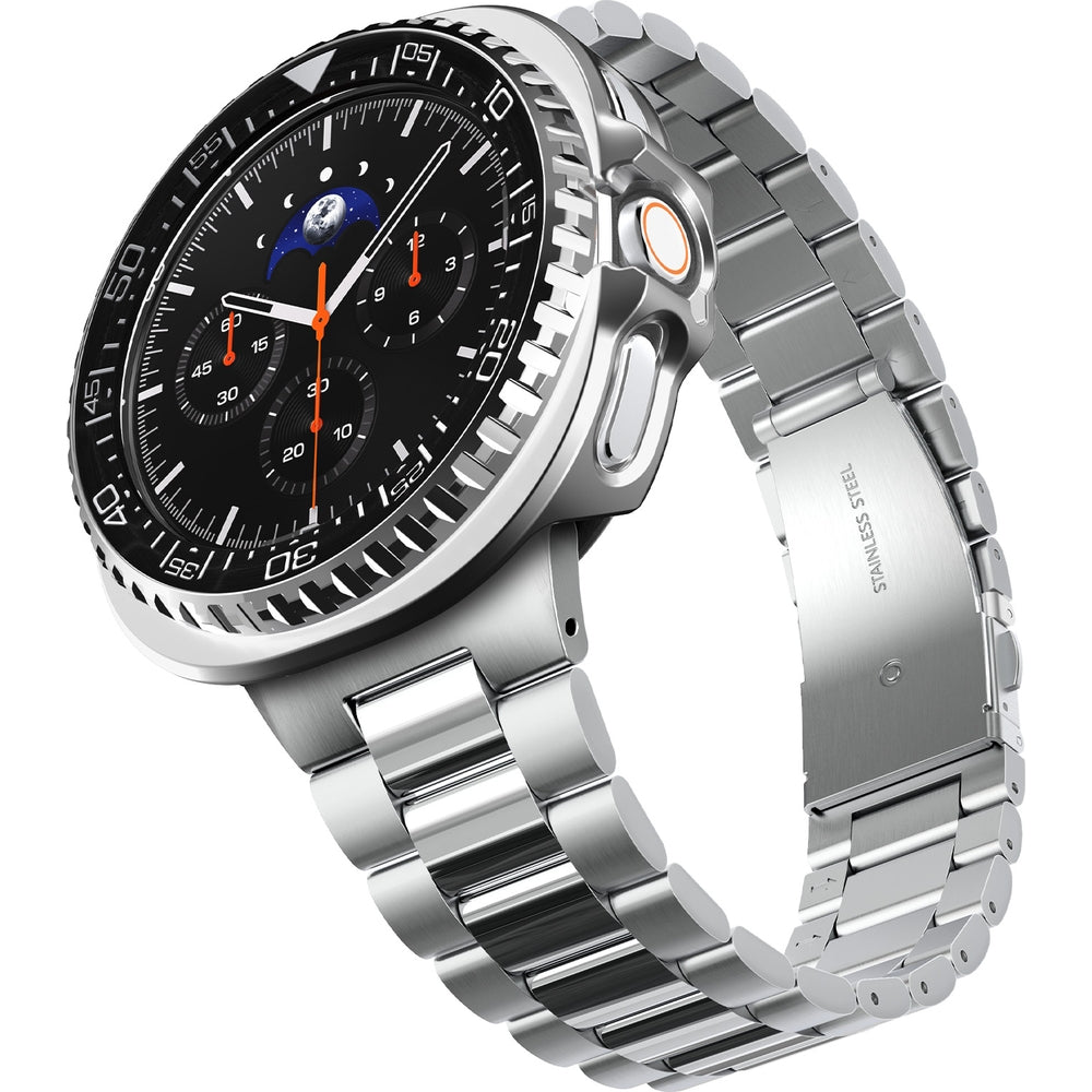 Hülle mit Lünette Ring für Galaxy Watch 8 Classic 46 mm, Spigen Bezel Tune Pro, Schwarz-Silbern