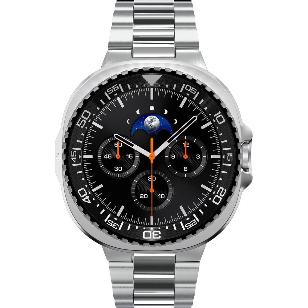 Hülle mit Lünette Ring für Galaxy Watch 8 Classic 46 mm, Spigen Bezel Tune Pro, Schwarz-Silbern