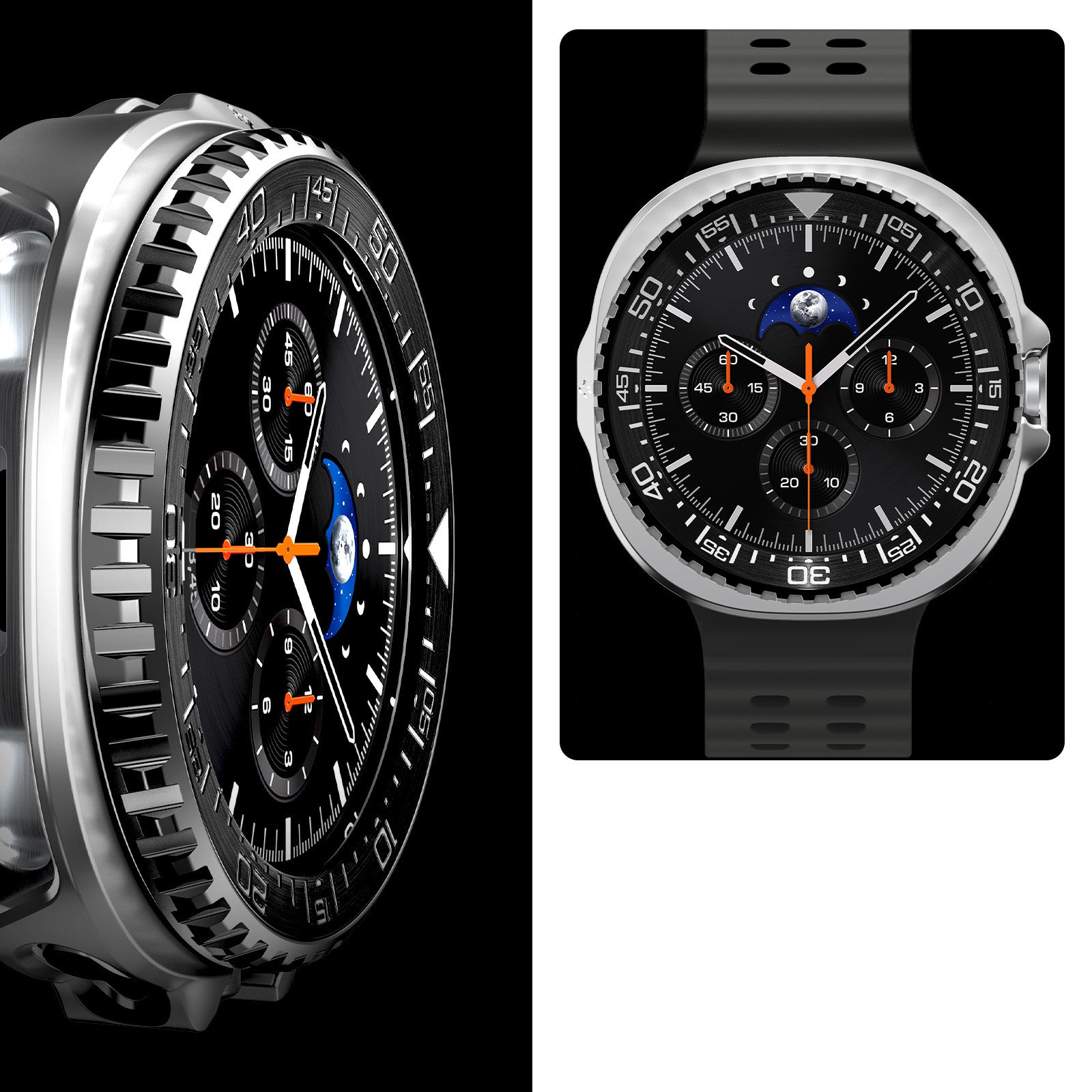 Hülle mit Lünette Ring für Galaxy Watch 8 Classic 46 mm, Spigen Bezel Tune Pro, Schwarz-Silbern